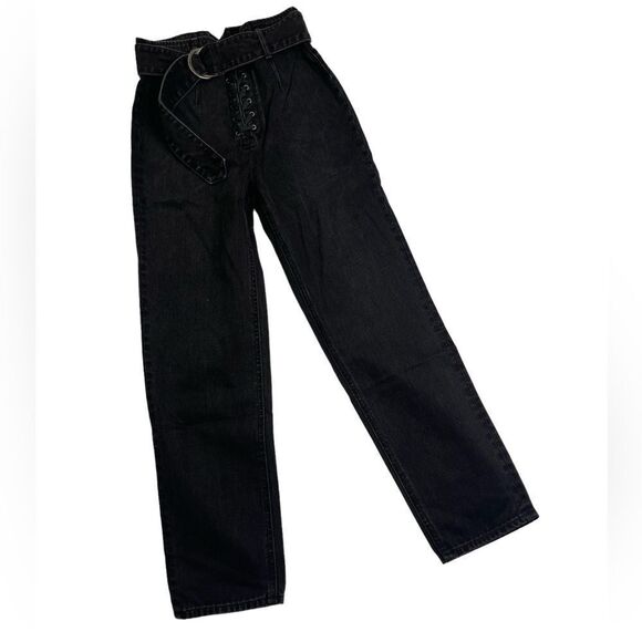 GRLFRND Solange Black High Rise Denim Jeans with Belt - Picture 1 of 7